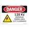 Signmission Safety Sign, OSHA Danger, 18" Height, 24" Width, 138KV Overhead Power Lines 15, Landscape OS-DS-D-1824-L-2191 - alternate 1